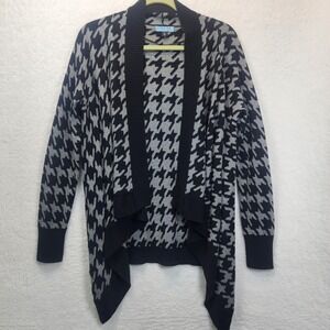 Womens Wool Viscose Blend Houndstooth Open Cardigan Sweater Medium Office Career